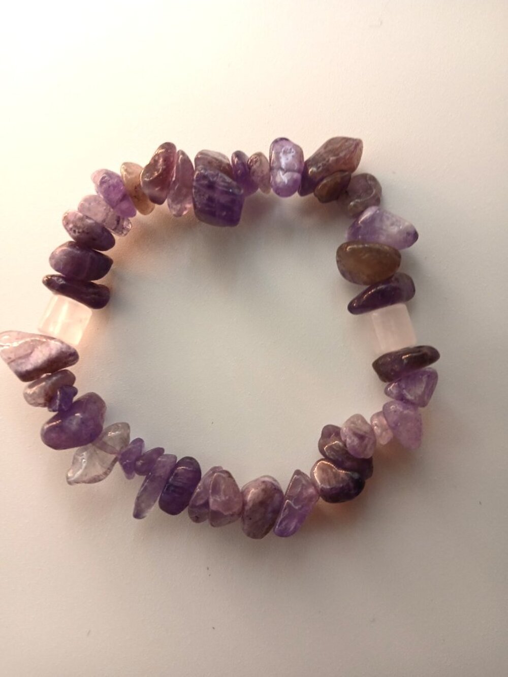 Wild Boho Amethyst Chip and Rose Quartz Accents Stretch Bracelet